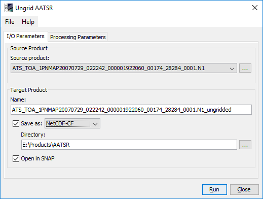 I/O Parameters of the AATSR Ungridding Processor