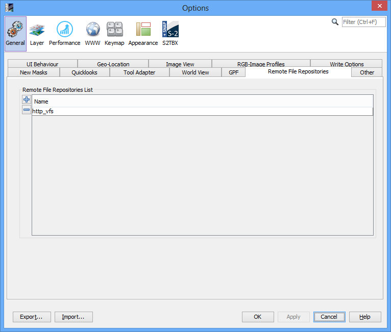 Remote File Repositories tab
