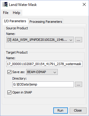 I/O Parameters of LandWaterMask Processor