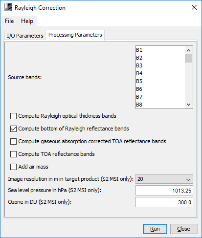 Processing Parameters of Rayleigh Correction Processor