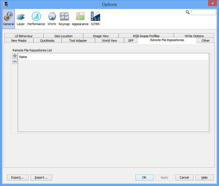 Remote File Repositories tab